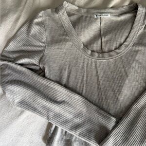 Reformation Light Gray Ribbed Long Sleeve Top